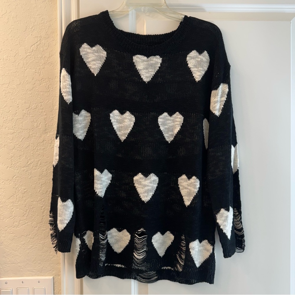 Black Sweater with White Heart Pattern